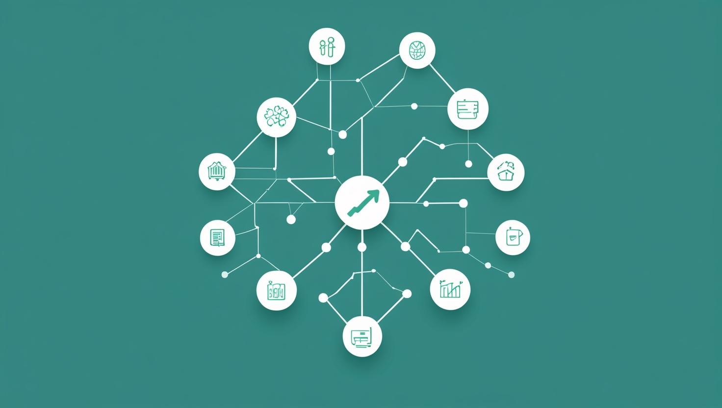 Network diagram with growth arrow in center.